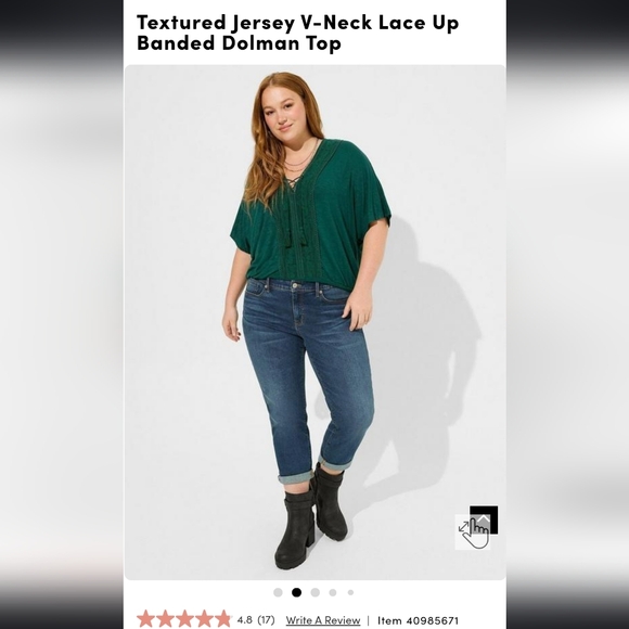 Textured Jersey V-Neck Lace Up Banded Dolman Top - Picture 6 of 7